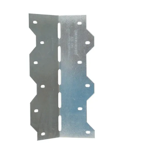 The Simpson Strong-Tie LS 7-7/8 in. ZMAX 18 Ga. Galvanized Adjustable Reinforcing L Angle has alternating triangular notches, pre-drilled holes, a central crease for bending, and is corrosion-resistant with Strong-Drive SD screws. Ideal for joining wood structures.